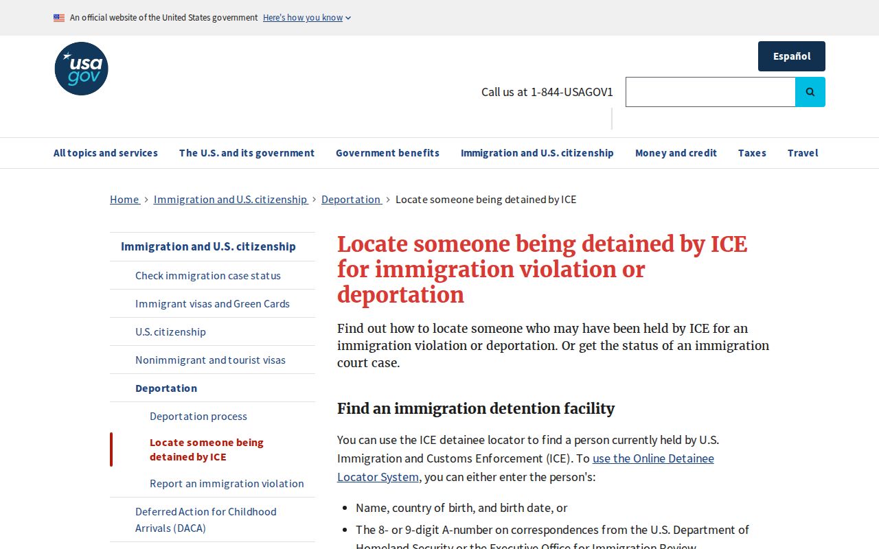 USA.gov ICE custody guide for a Windham County 72-hour release review