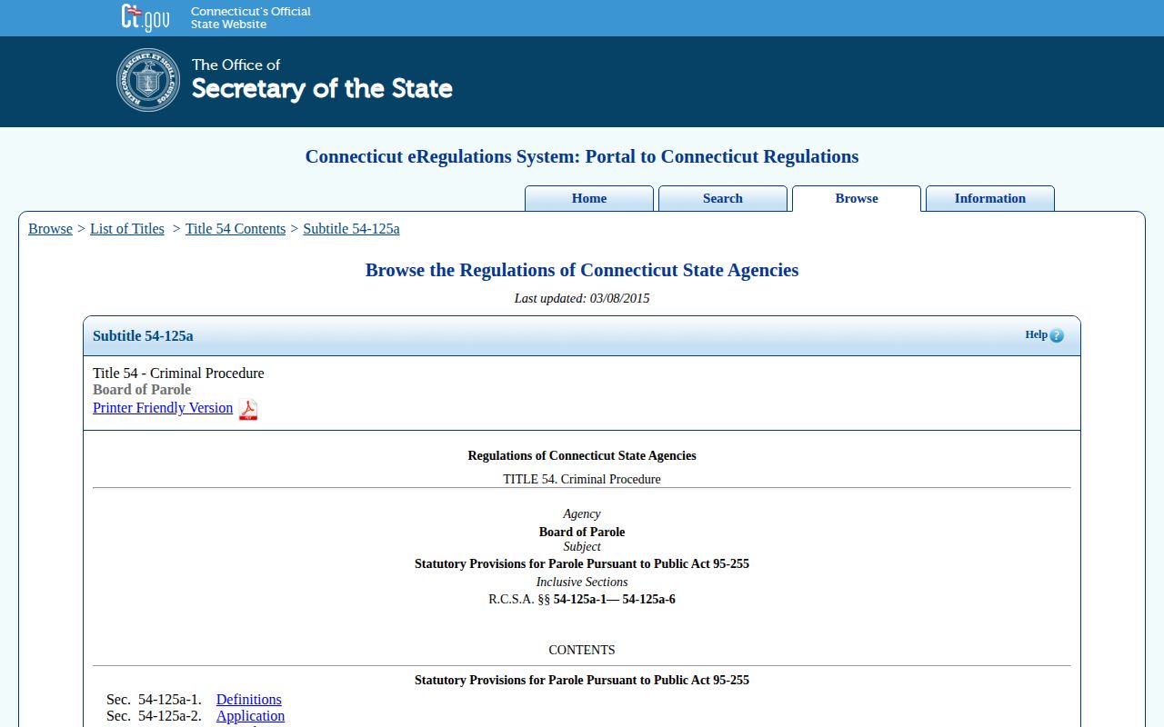 Windham County projected release regulations for parole eligibility